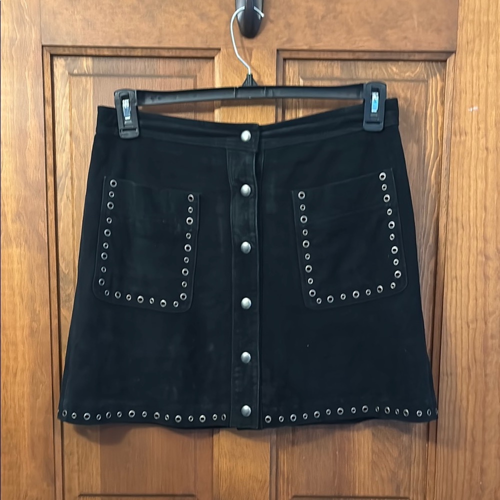 Rebecca Minkoff Lambskin Leather Eyelet Studded Skirt